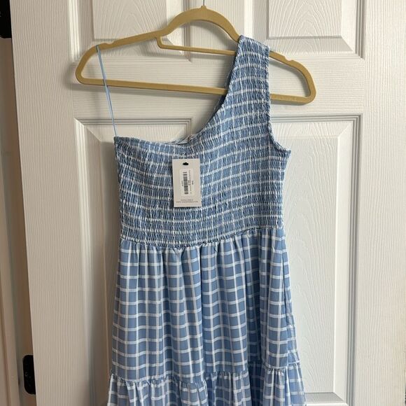 Plaid Gingham One Shoulder Midi Dress Size Small NWT - Picture 2 of 8